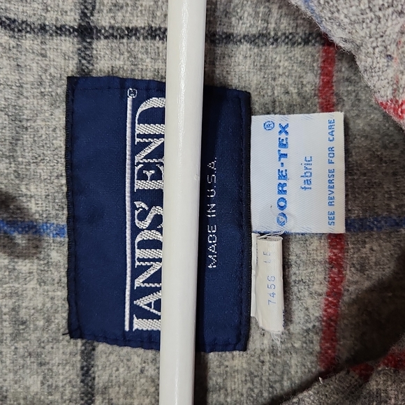Vintage LAND'S END Made in USA Cherry Red Goretex Jacket Plaid Wool Lining sz L - Picture 3 of 10
